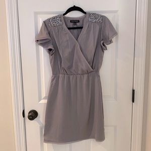 Banana Republic Grey Satin Flutter Sleeve Dress